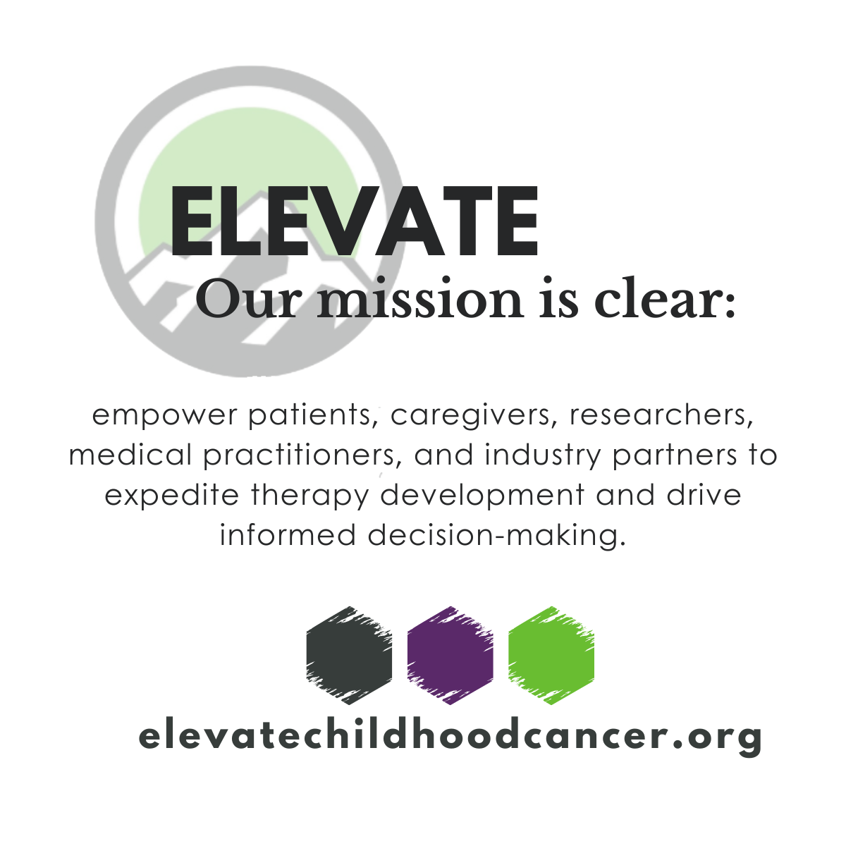 Elevate Childhood Cancer Mission. Pediatric cancer. Research. Advocacy. Empowerment.