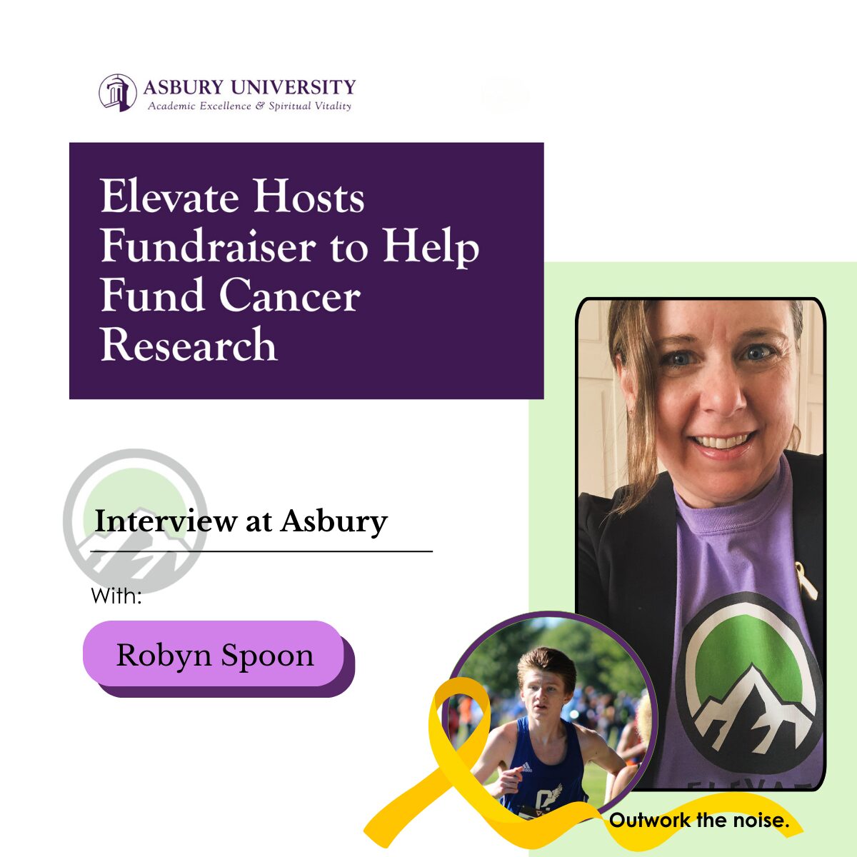 Asbury interview with Robyn Spoon. Elevate and childhood cancer research funding. Sarcoma. Kidney Cancer. Justin Spoon.