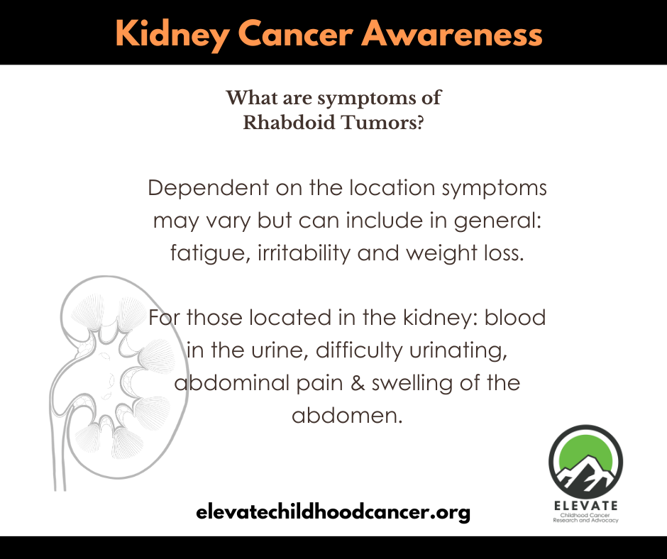 Kidney cancer awareness and rhabdoid tumor symptoms.
