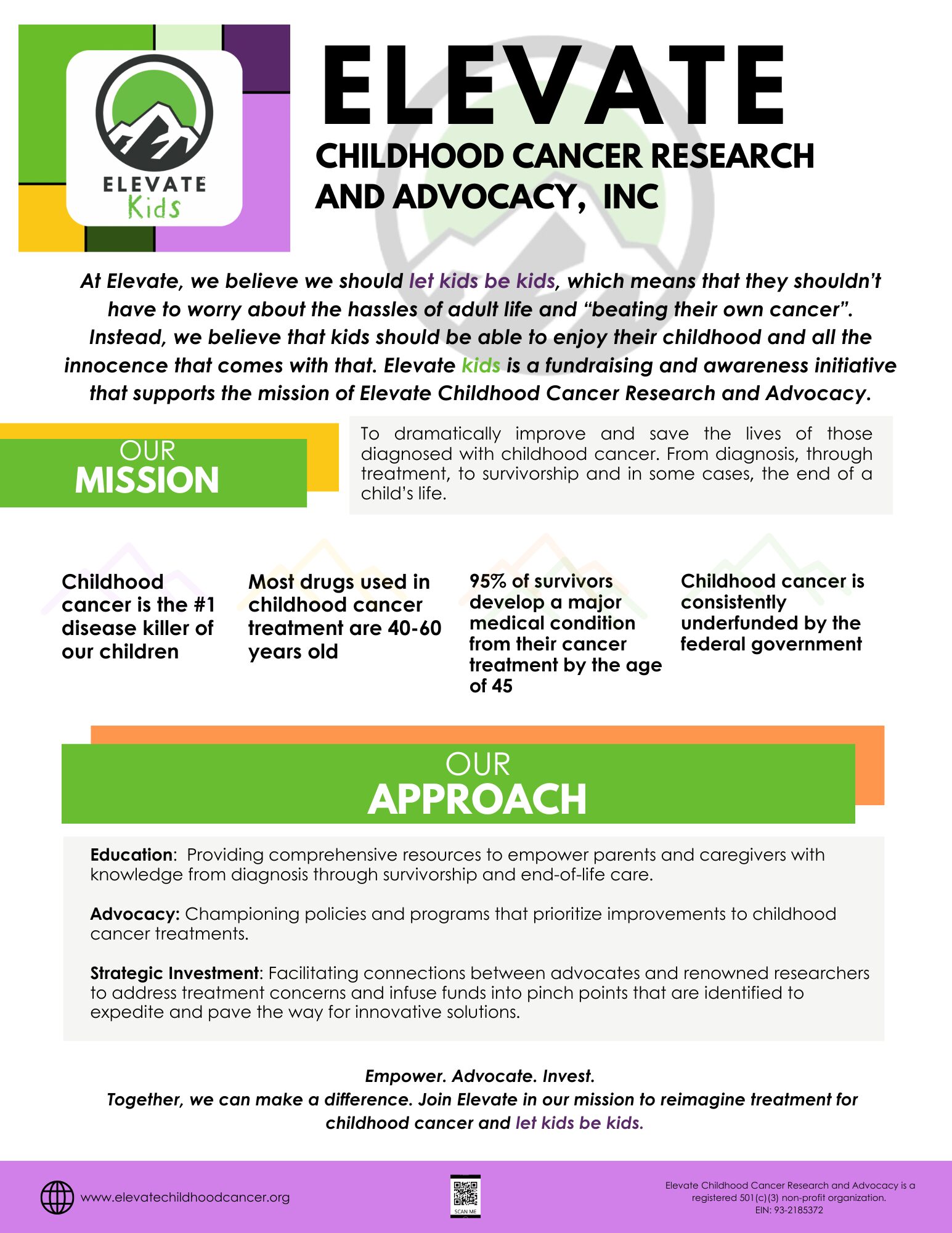 Elevate kids one sheet, pdf. Mission statement.