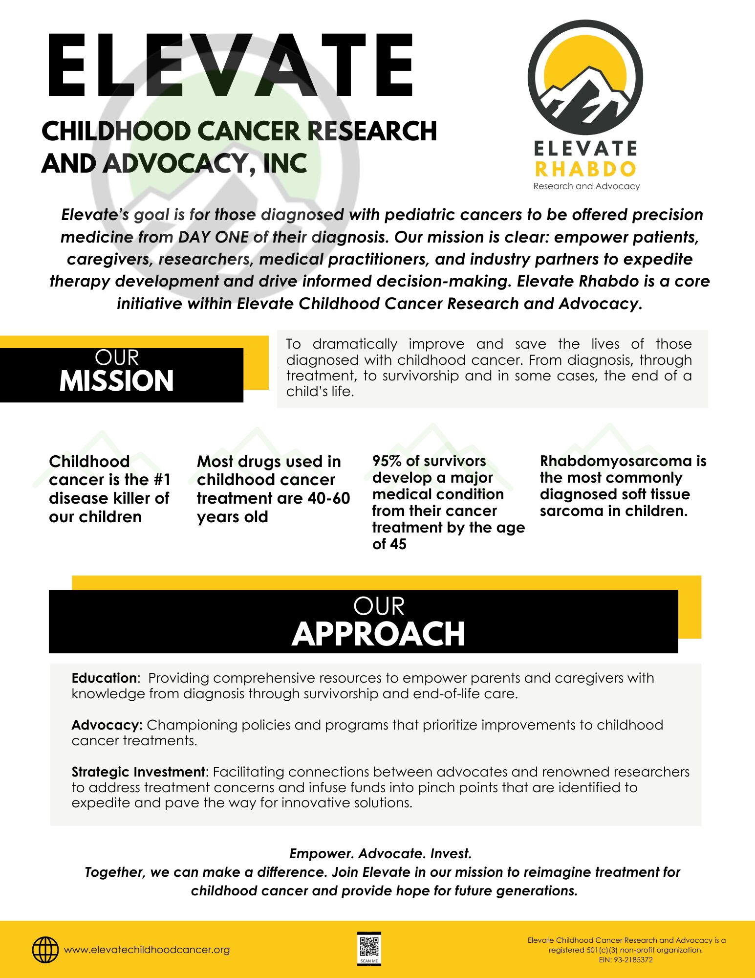 Elevate Rhabdo, mission statement one sheet, pdf. Fundraise, Awareness help.
