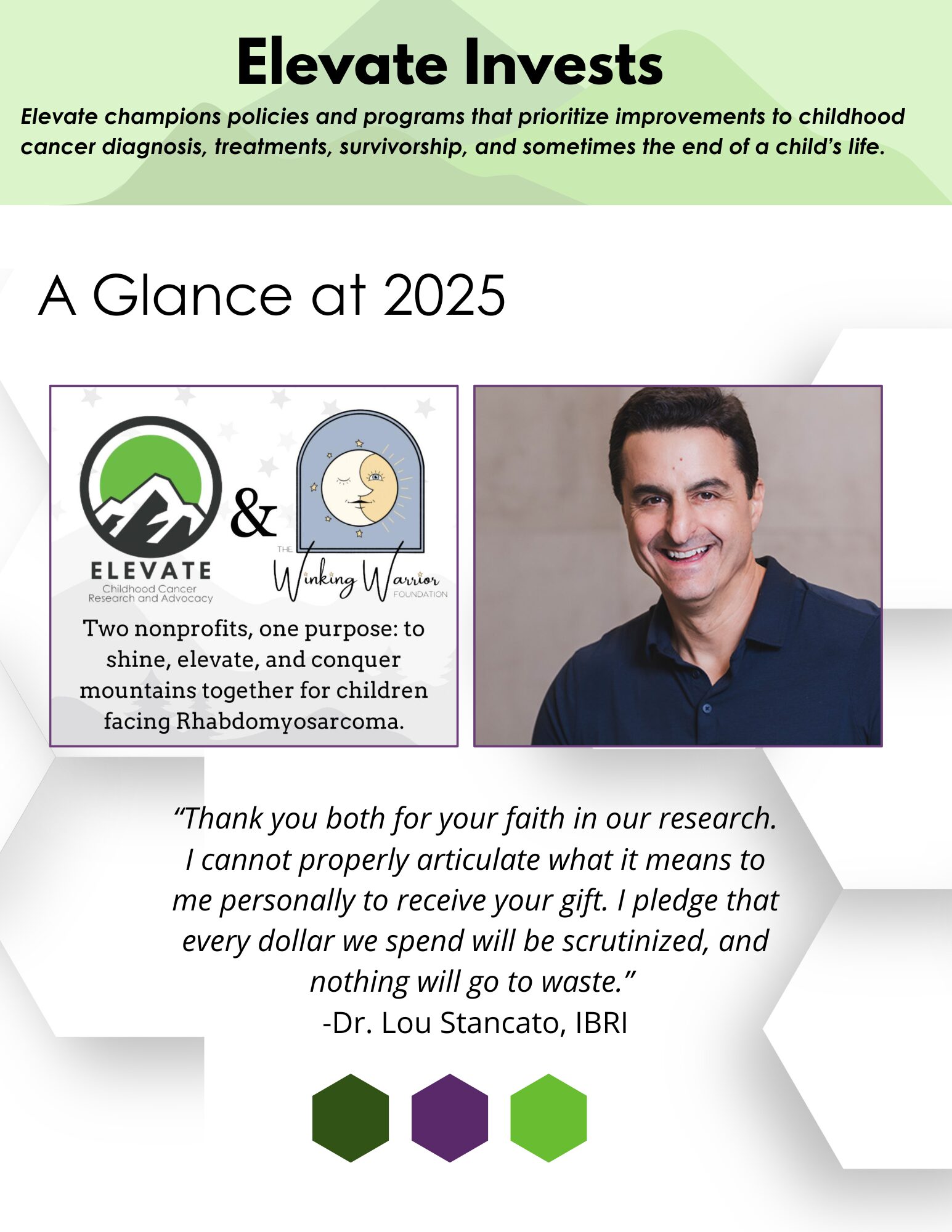 Lou Stancato, Indiana Biosciences Research Institute, Elevate Childhood Cancer research investment.