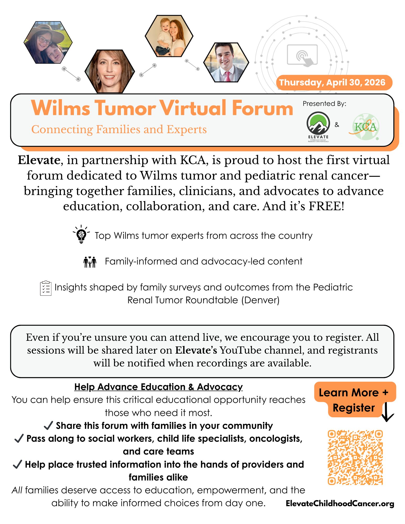 Wilms tumor virtual forum, Elevate and KCA presentation