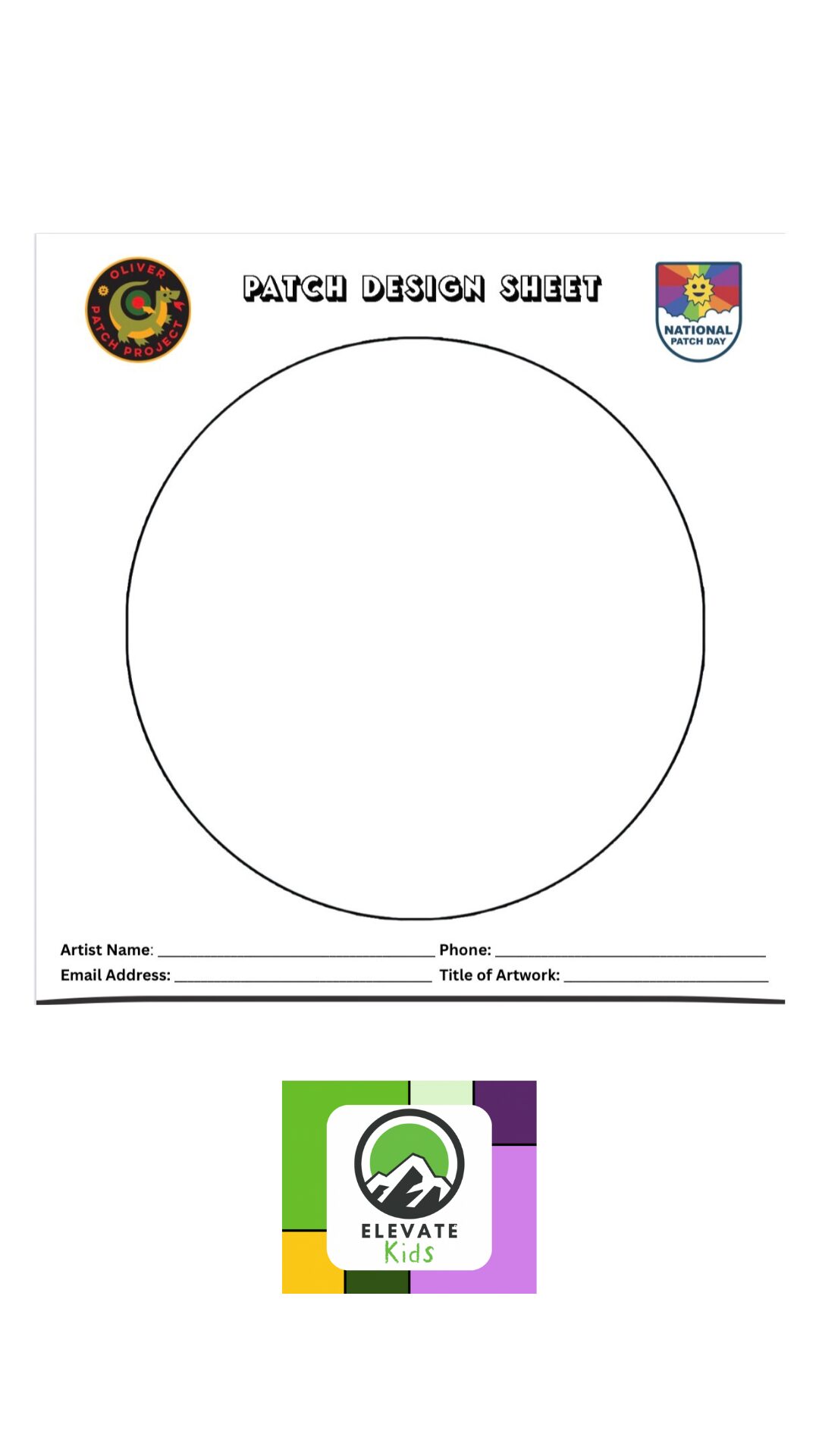 National Patch day design sheet. Collaboration with Oliver Patch Project and Elevate Childhood Cancer.