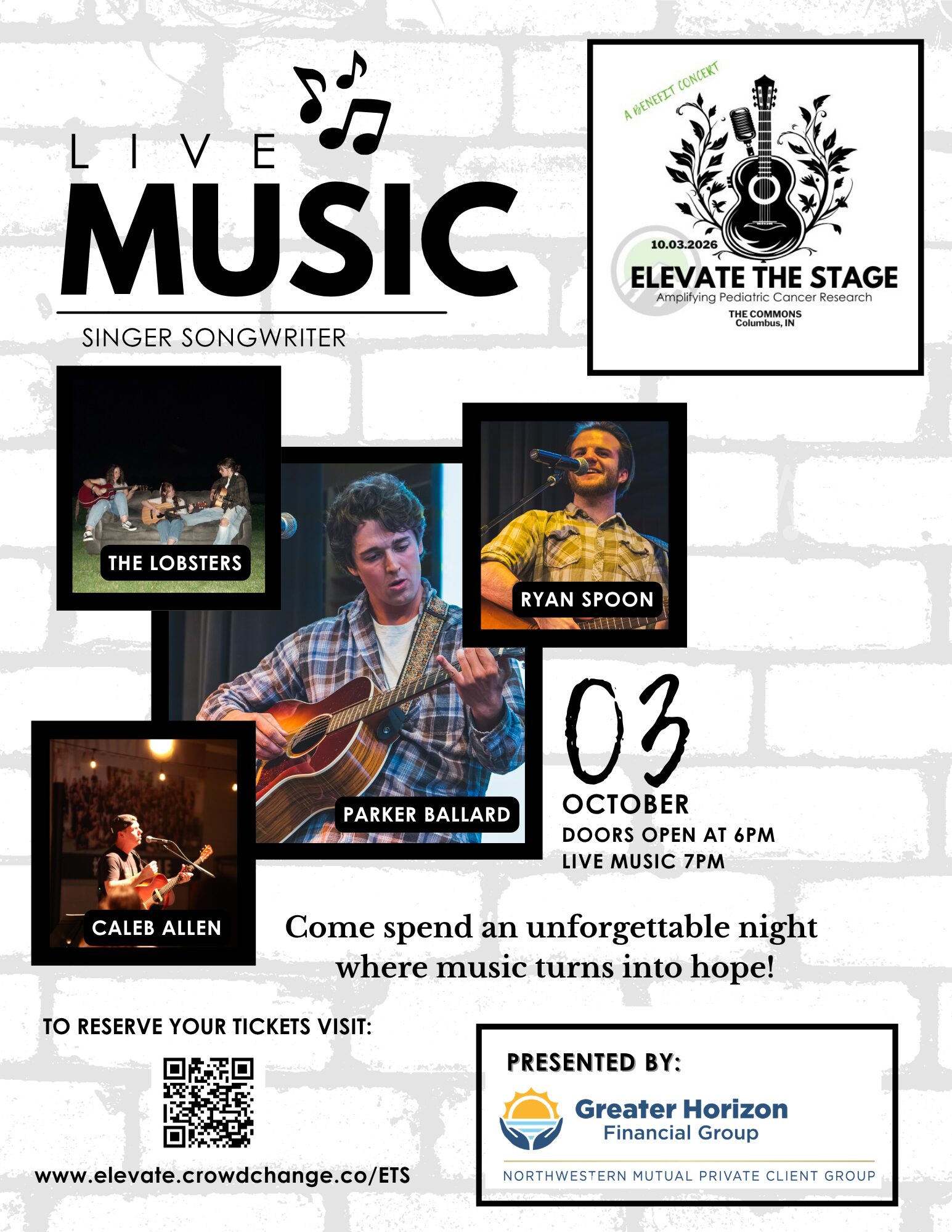 Elevate the Stage Columbus, Indiana, 2026. Pediatric Cancer Benefit concert.