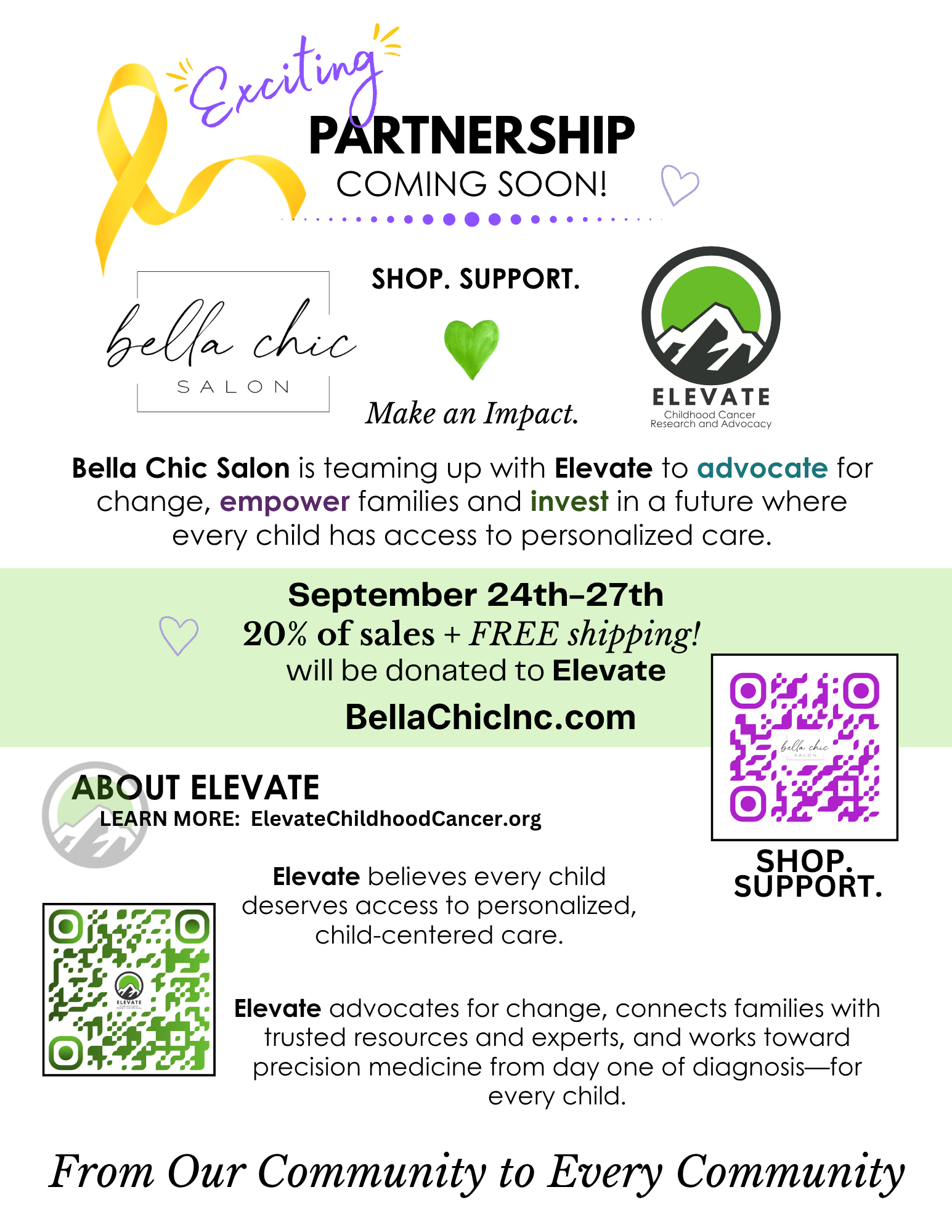 Bella Chic Give Back weekend online shopping event to benefit Elevate Childhood Cancer Research and Advocacy.
