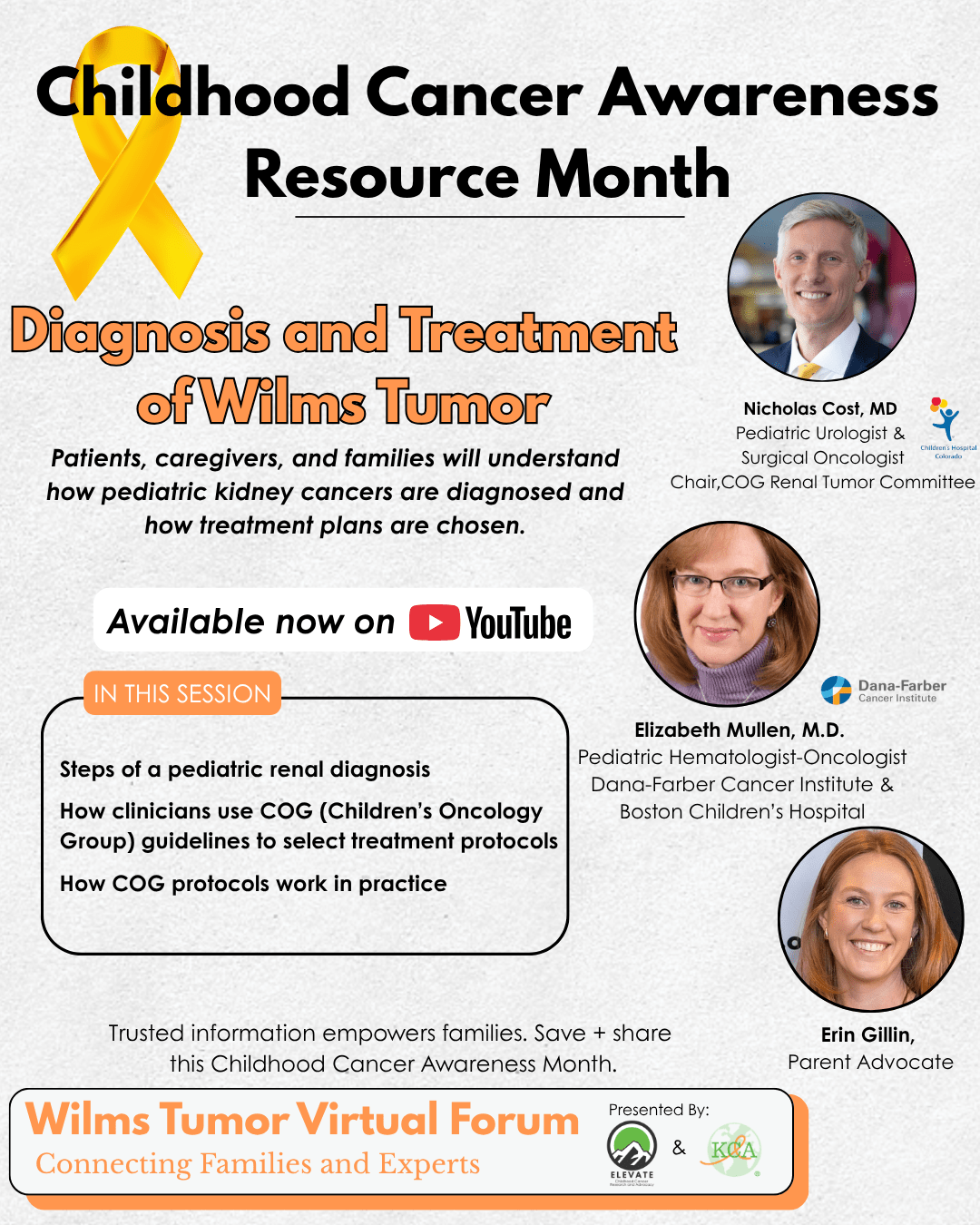 Wilms Tumor Virtual Forum, diagnosis and treatment of wilms tumor with Dr Nicholas Cost and Elizabeth Mullin of Boston Children's.
